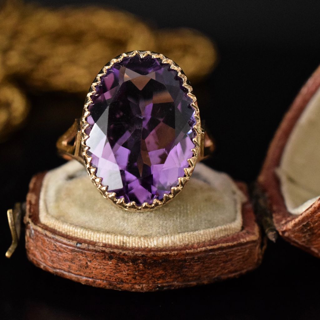 Stunning Large Natural Amethyst 9ct Yellow Gold Ring