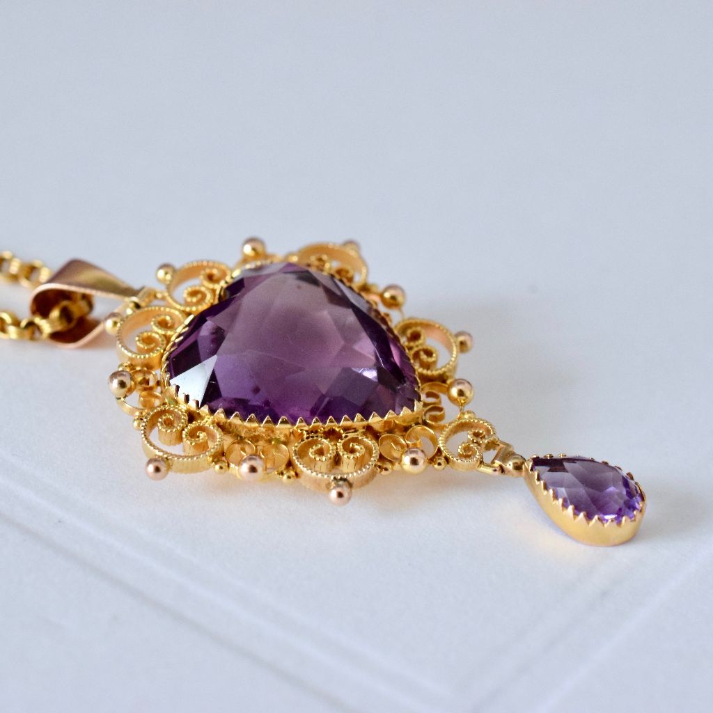 Stunning Late Victorian Heart-Cut Amethyst 9ct Yellow Gold Pendant