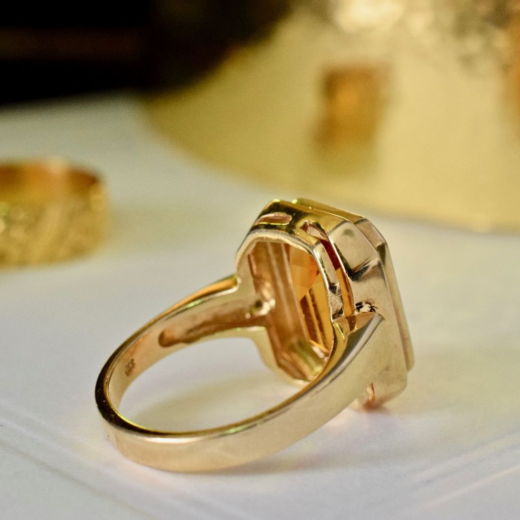 Modern Large Citrine 9ct Yellow Gold Ring