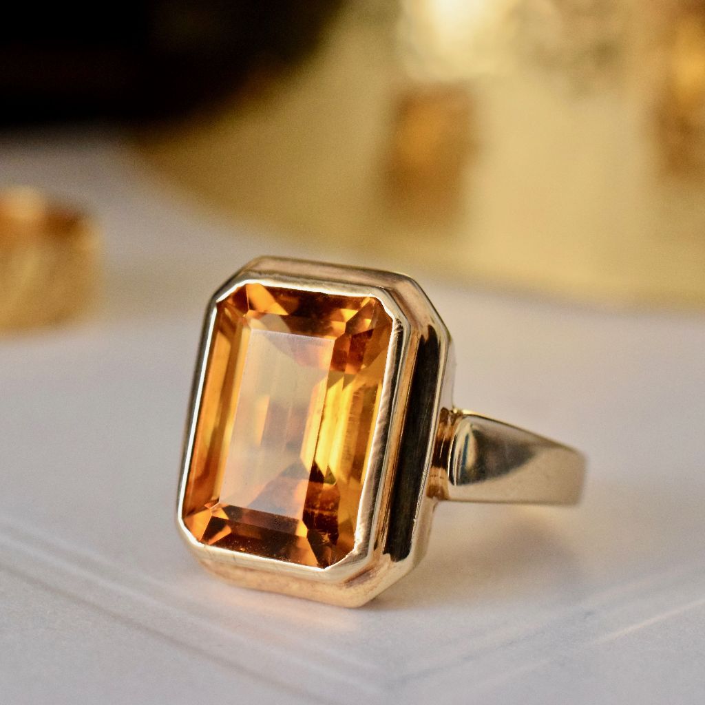 Modern Large Citrine 9ct Yellow Gold Ring