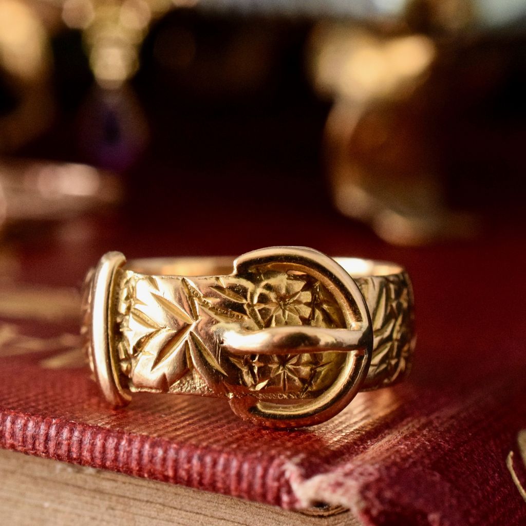 Antique 18ct Yellow Gold Floral Buckle Ring Birmingham 1904