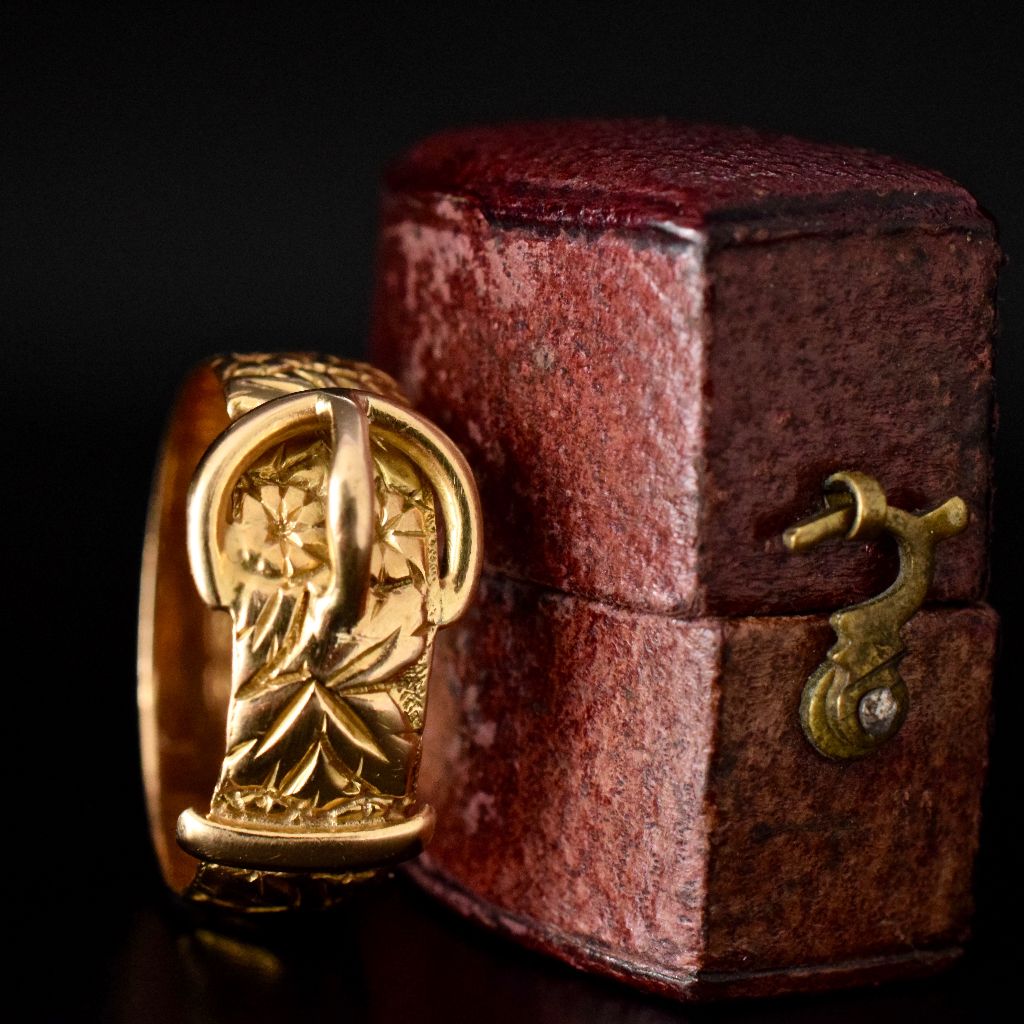 Antique 18ct Yellow Gold Floral Buckle Ring Birmingham 1904