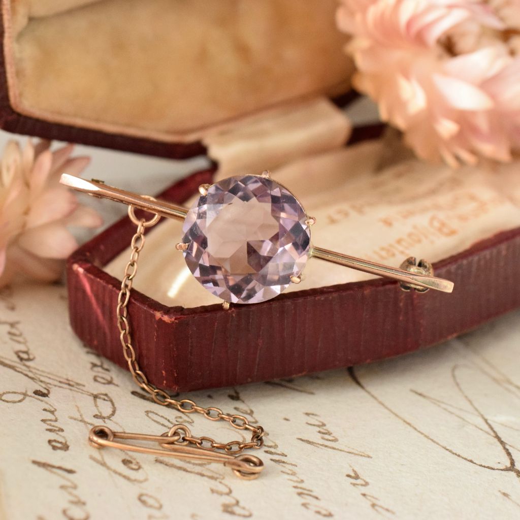 Antique Australian 9ct Art Deco Amethyst Bar Brooch Circa 1915 by A.J. Long and Co.