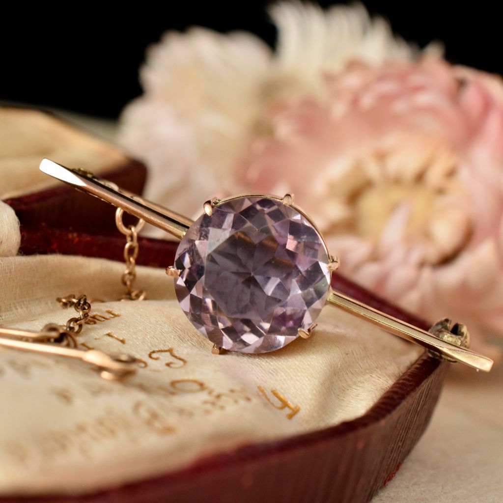 Antique Australian 9ct Art Deco Amethyst Bar Brooch Circa 1915 by A.J. Long and Co.