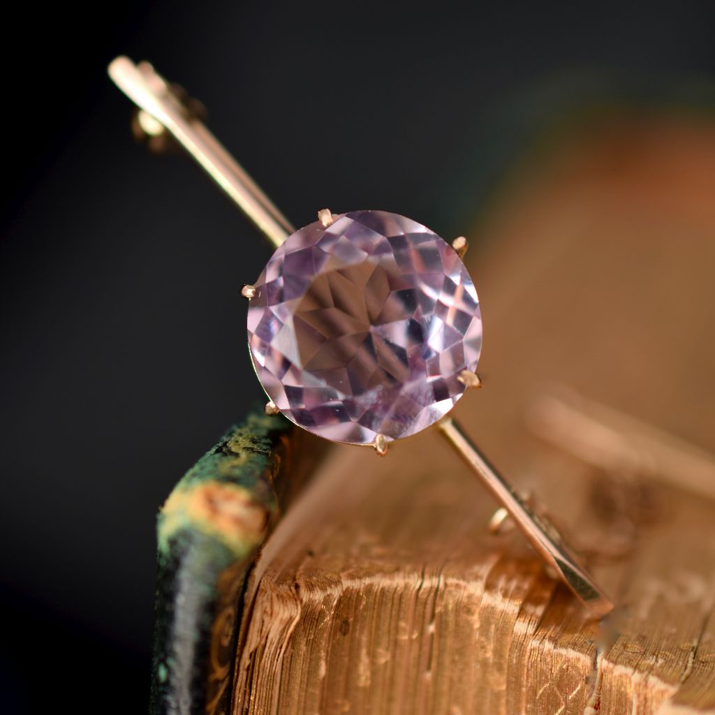 Antique Australian 9ct Art Deco Amethyst Bar Brooch Circa 1915 by A.J. Long and Co.