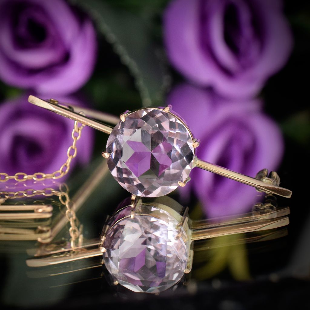 Antique Australian 9ct Art Deco Amethyst Bar Brooch Circa 1915 by A.J. Long and Co.