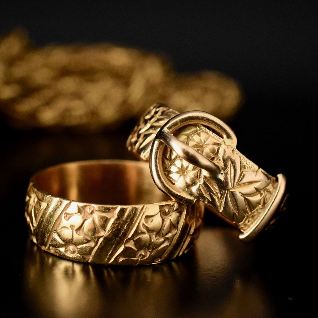Antique 18ct Yellow Gold Floral Buckle Ring Birmingham 1904