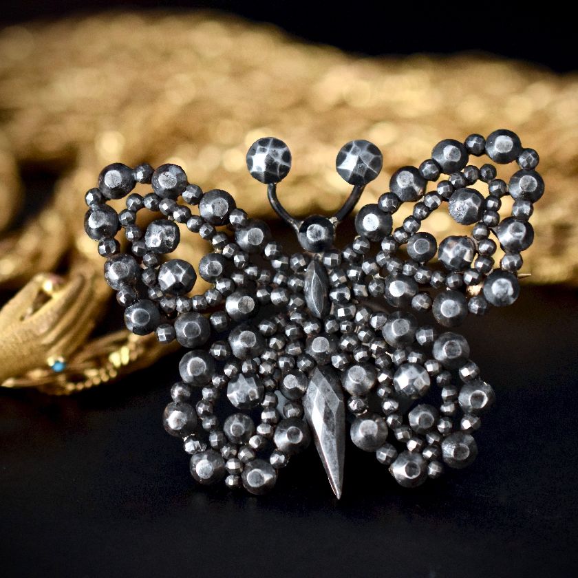 Georgian / Early Victorian Cut Steel Butterfly Brooch