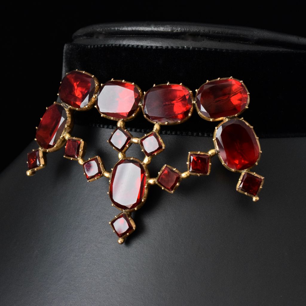 Antique Georgian Foil Backed Red Paste Pinchbeck ‘Diadem’ Brooch Circa 1800