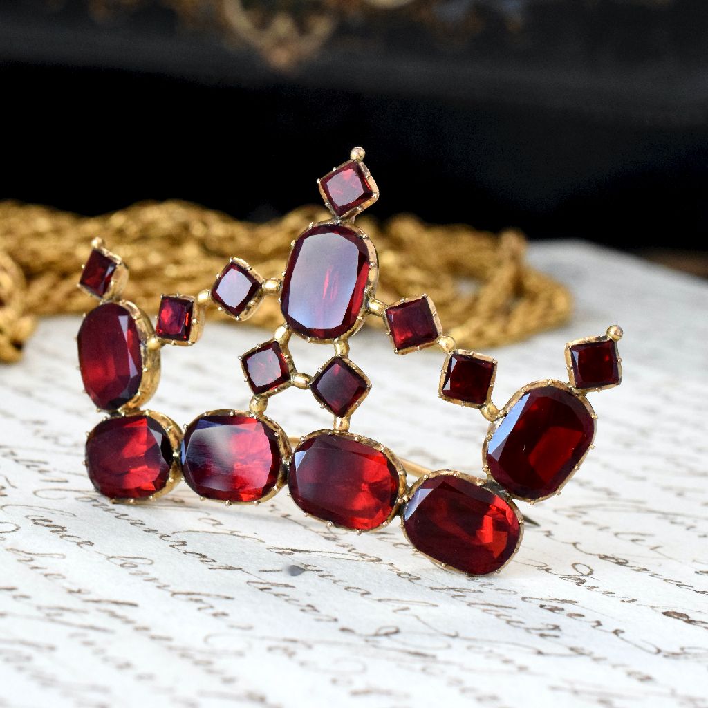 Antique Georgian Foil Backed Red Paste Pinchbeck ‘Diadem’ Brooch Circa 1800