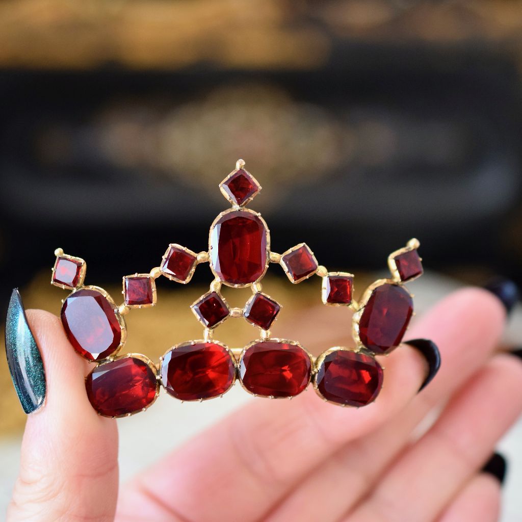 Antique Georgian Foil Backed Red Paste Pinchbeck ‘Diadem’ Brooch Circa 1800