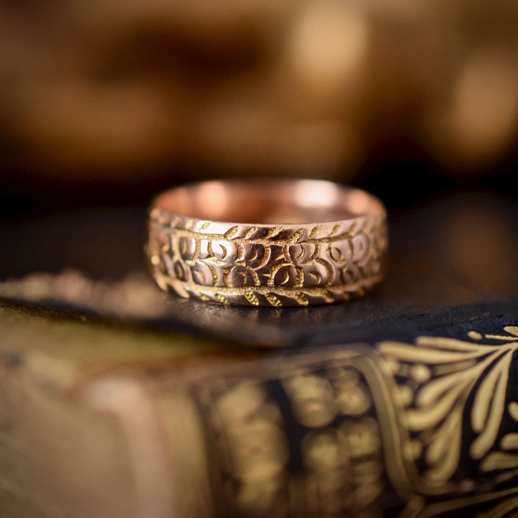 Antique Edwardian 9ct Rose Gold ‘Ivy Leaf’ Wide Band