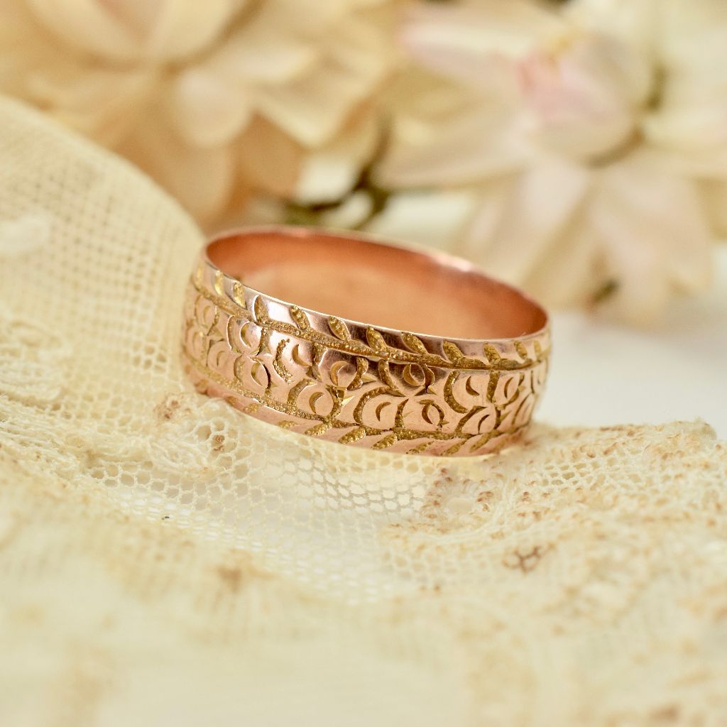 Antique Edwardian 9ct Rose Gold ‘Ivy Leaf’ Wide Band