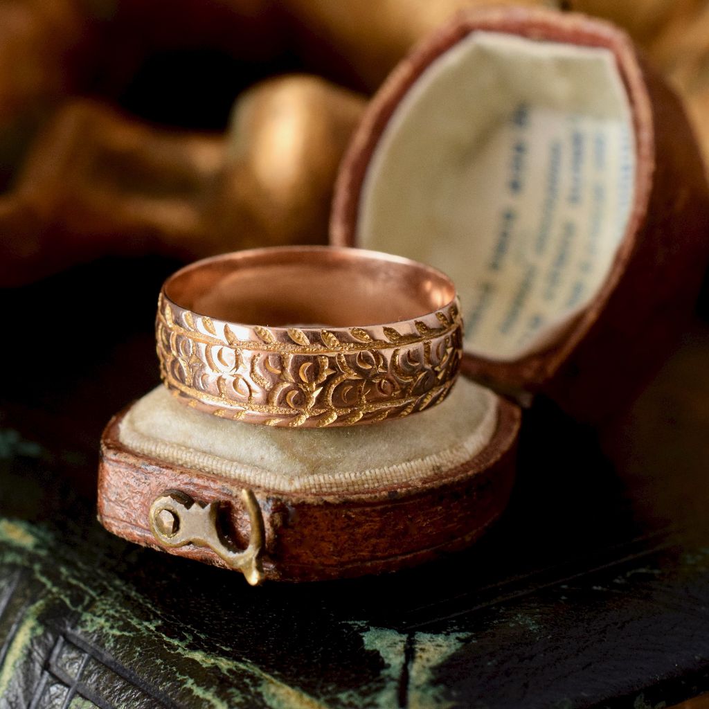 Antique Edwardian 9ct Rose Gold ‘Ivy Leaf’ Wide Band