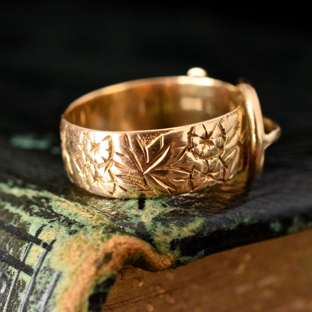 Antique 18ct Yellow Gold Floral Buckle Ring Birmingham 1904