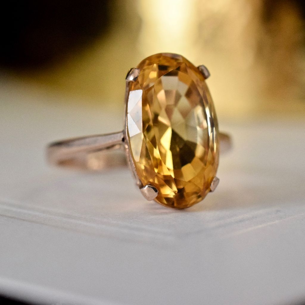 Vintage 9ct Rose Gold Oval Faceted Citrine Ring