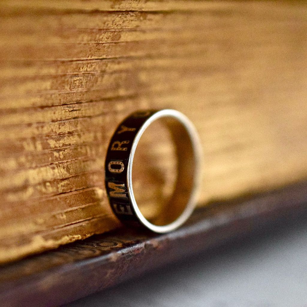 Antique Silver French Enamel ‘Memory’ Mourning Ring Circa 1890