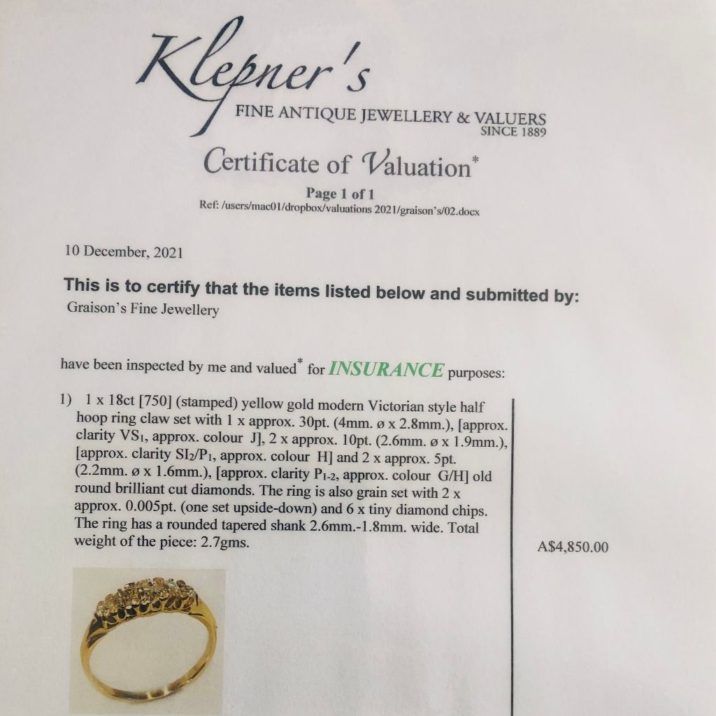 Victorian 18ct Yellow Gold Old-Mine Cut Diamond Five Stone Ring Independent Retail Replacement Valuation $4850.00 Included With Purchase