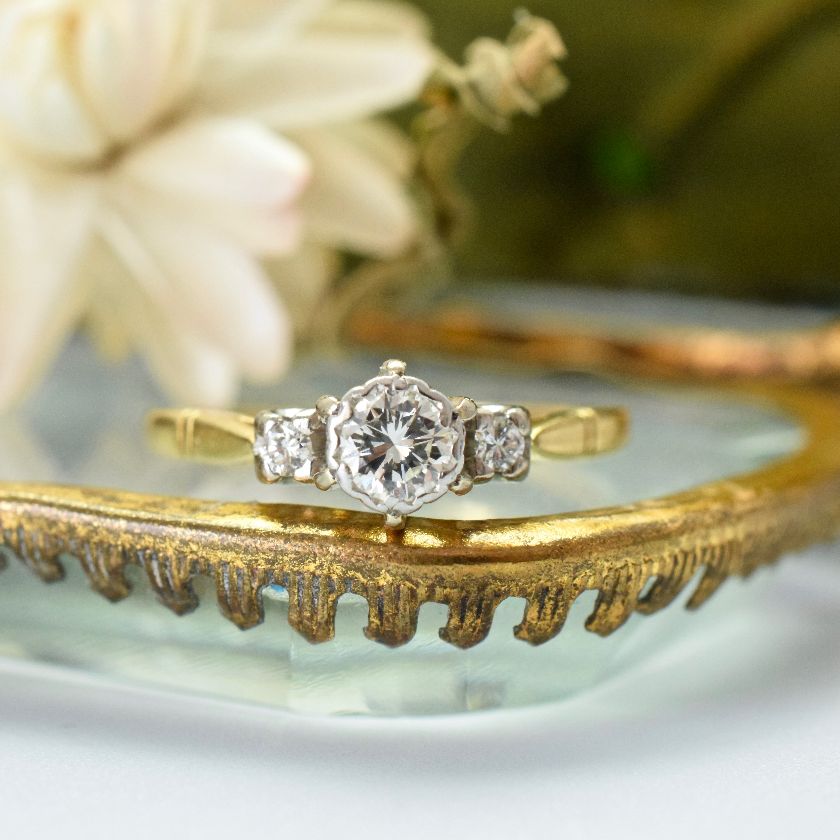 18ct Yellow Gold ‘Angus & Coote’ Diamond Trilogy Ring Circa 1940’s