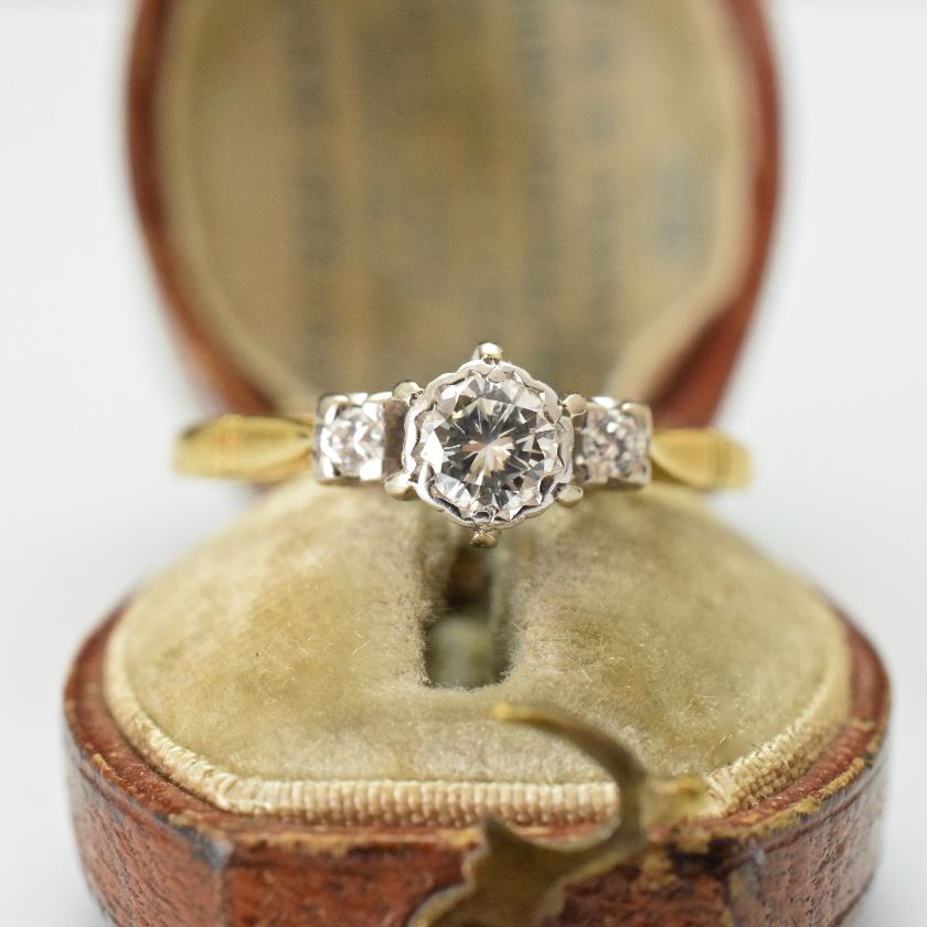 18ct Yellow Gold ‘Angus & Coote’ Diamond Trilogy Ring Circa 1940’s