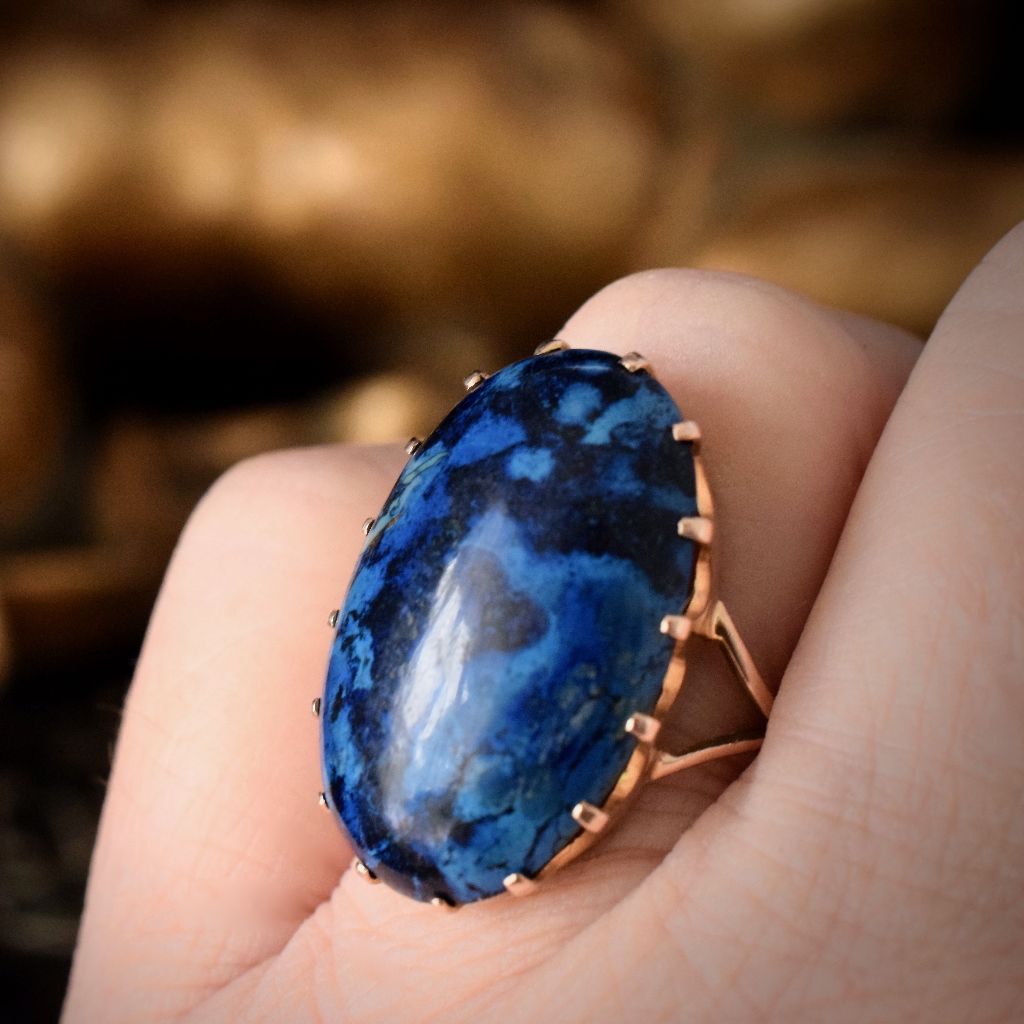Early Australian 9ct Rose Gold Azurite/Chrysocolla Ring