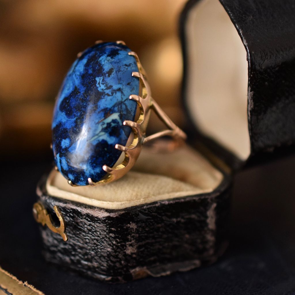 Early Australian 9ct Rose Gold Azurite/Chrysocolla Ring