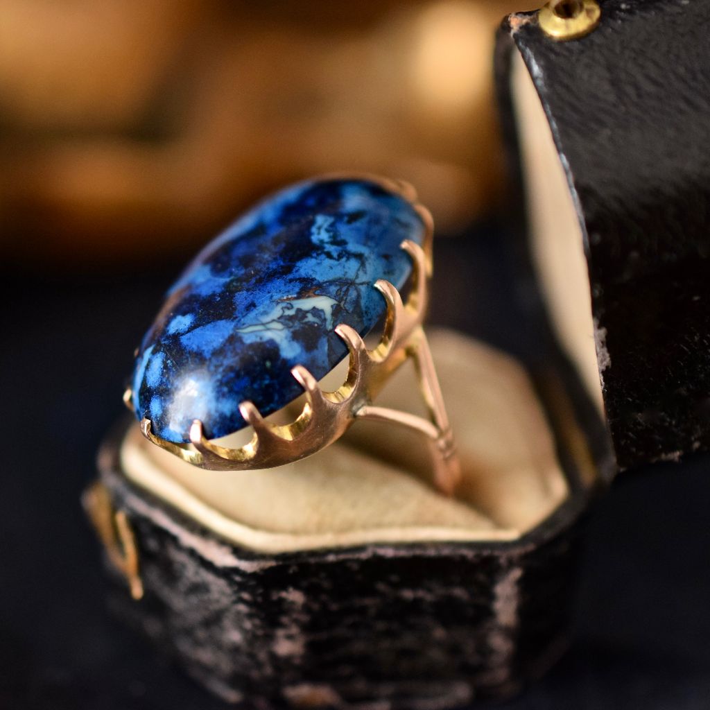Early Australian 9ct Rose Gold Azurite/Chrysocolla Ring