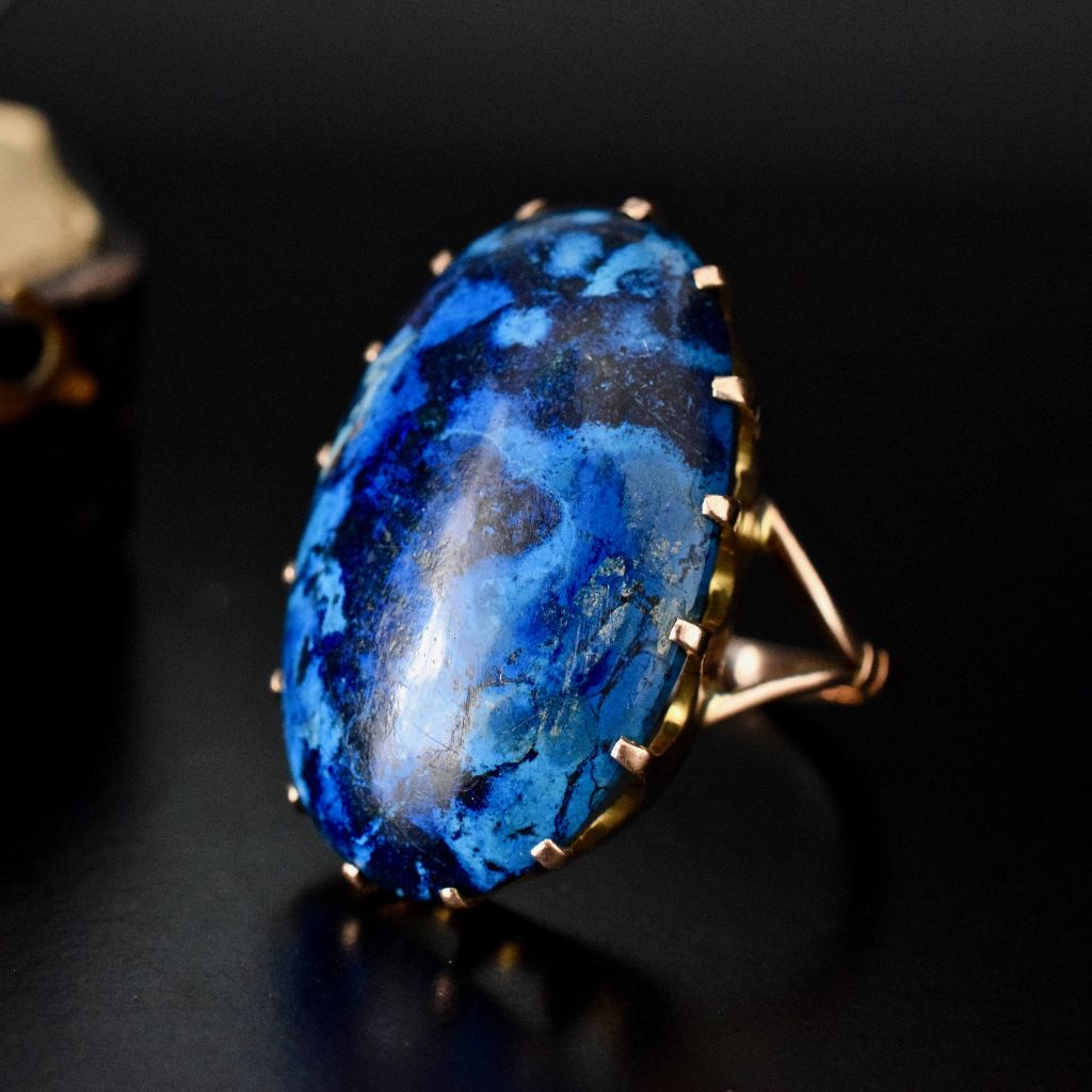 Early Australian 9ct Rose Gold Azurite/Chrysocolla Ring