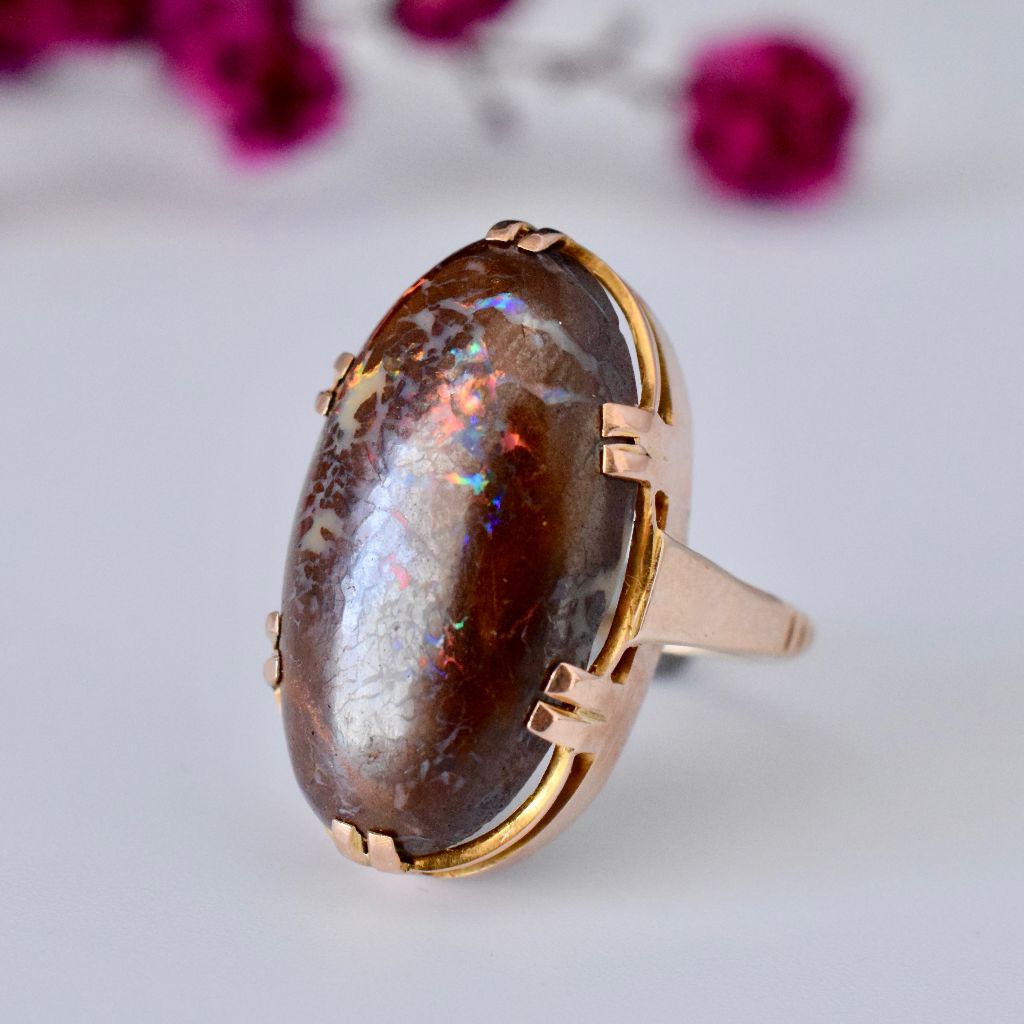 Vintage 9ct Gold large Natural Australian Boulder Opal Ring