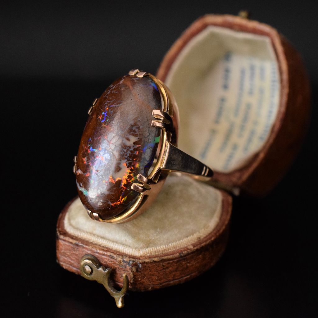 Vintage 9ct Gold large Natural Australian Boulder Opal Ring