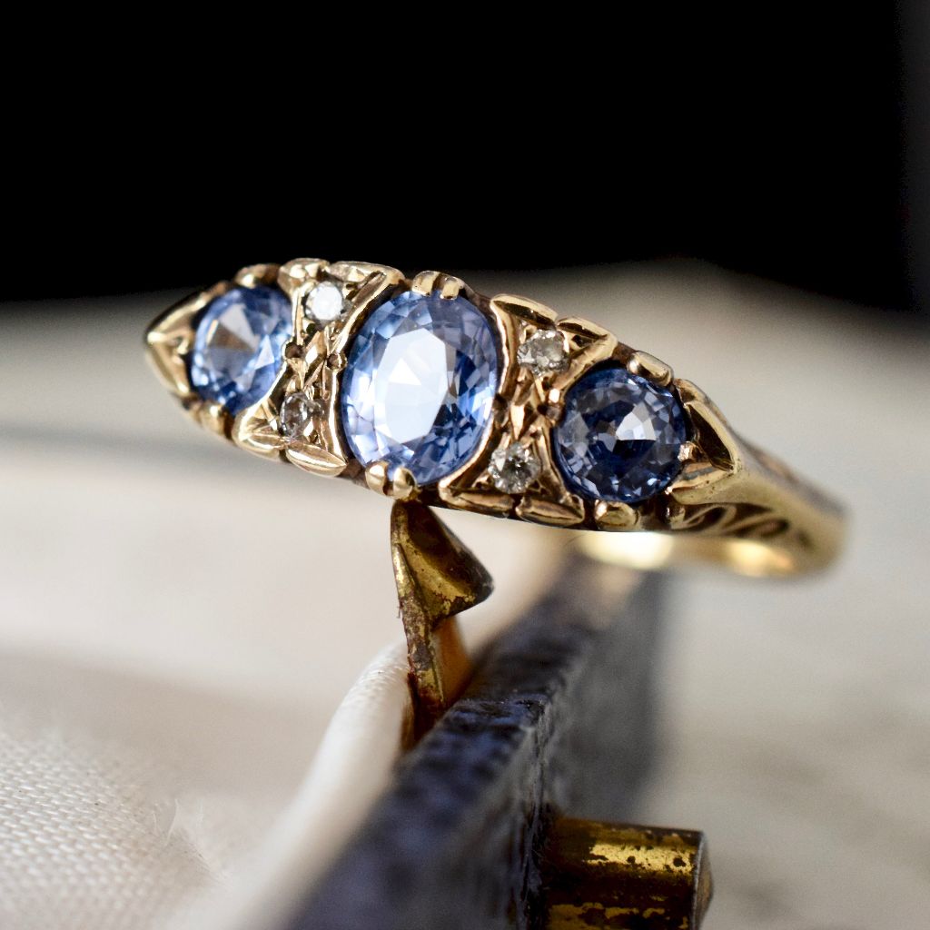 Vintage 9ct Yellow Gold Blue Topaz And Diamond Ring