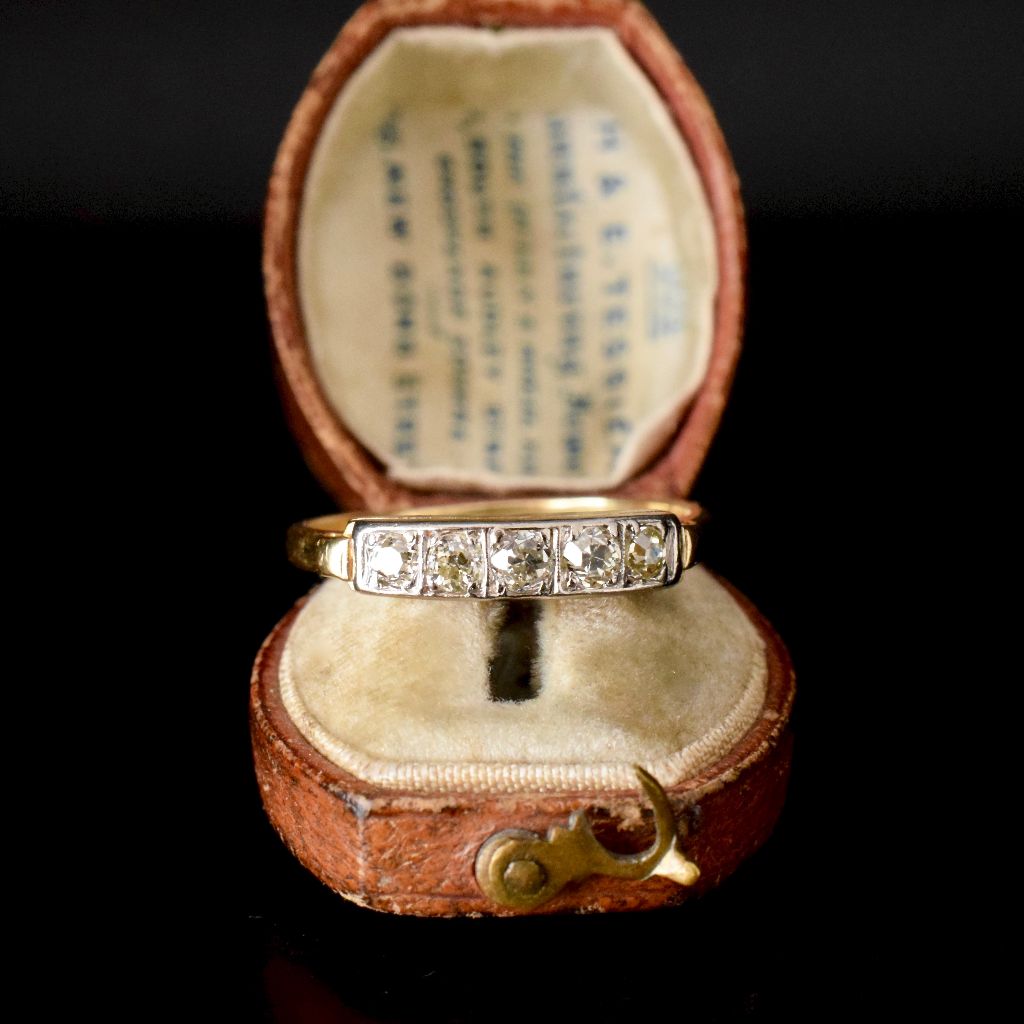 Antique 18ct Yellow Gold Old Mine Cut Five Stone Diamond Ring