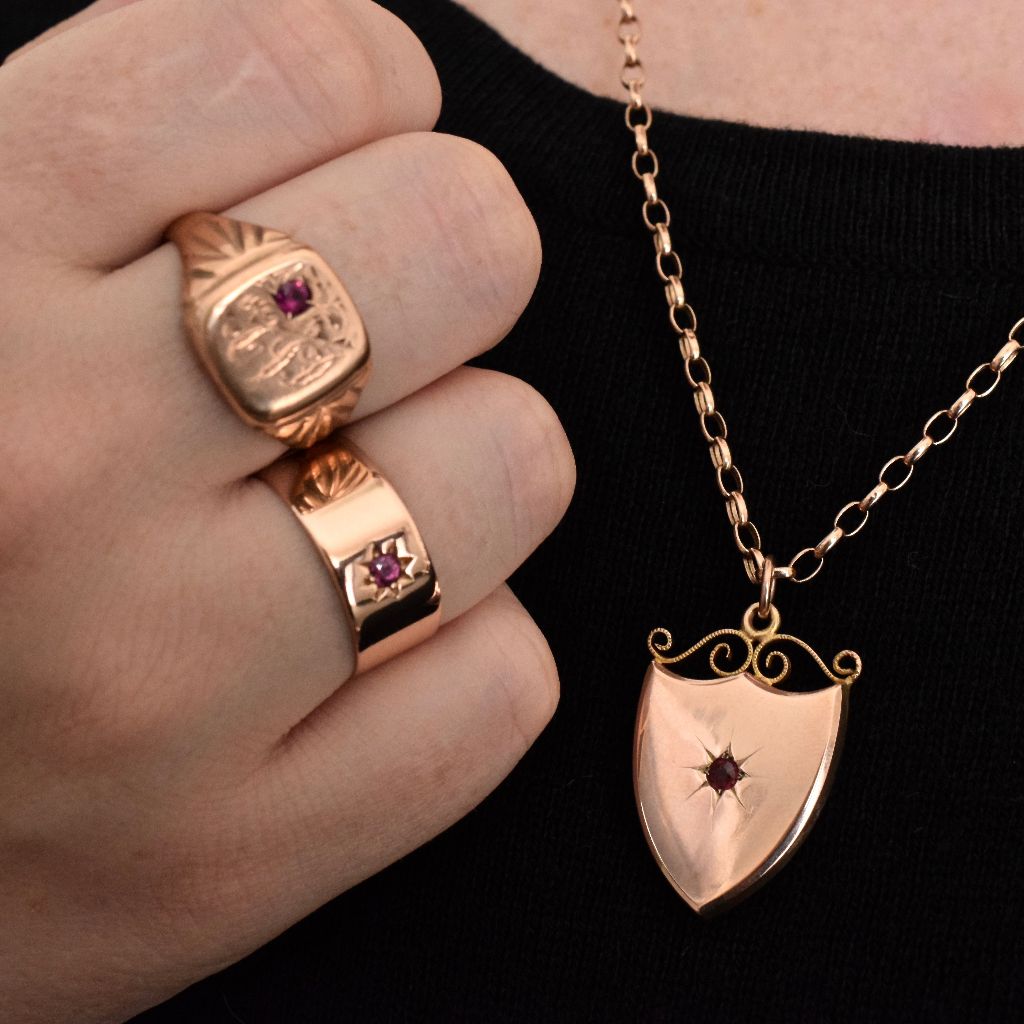 Antique 18ct Rose Gold Amethyst Wide 9mm Ring