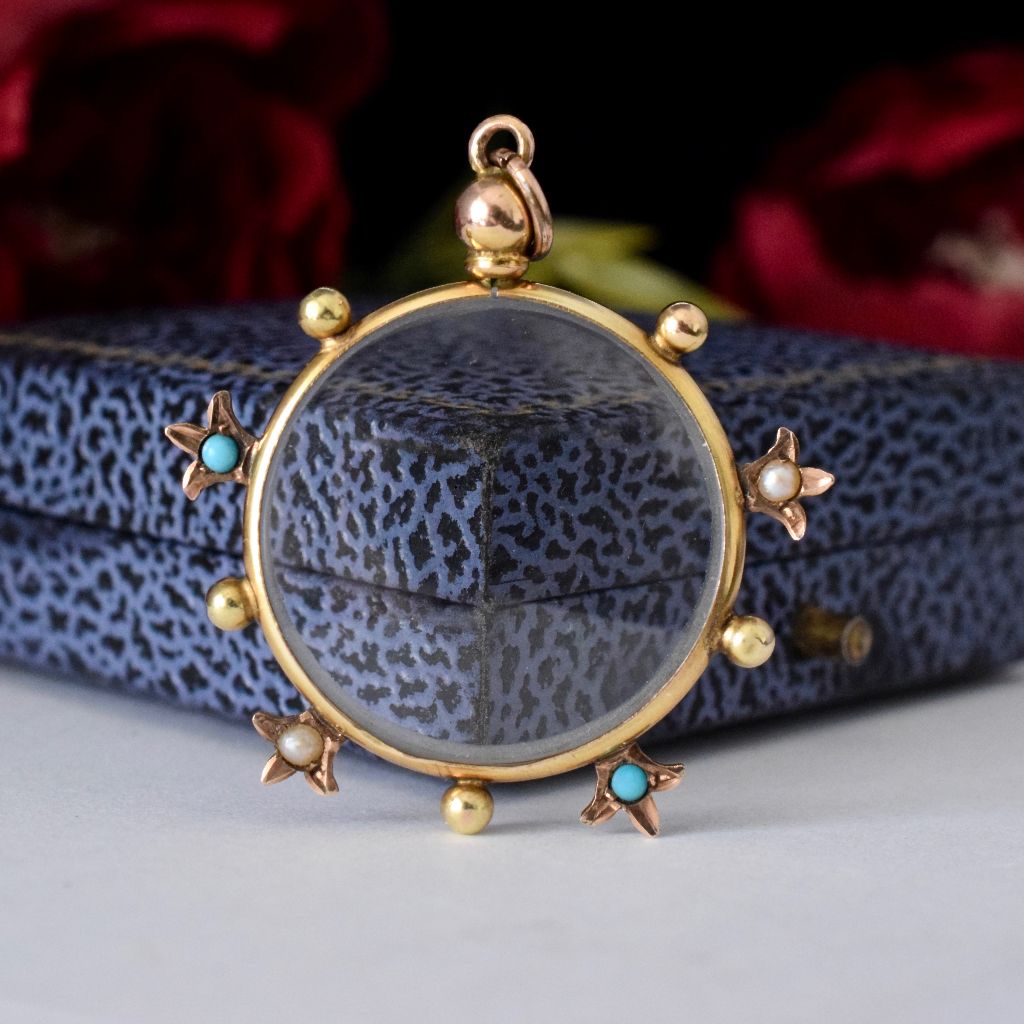 Antique Australian Turquoise Seed Pearl Photo-locket Circa 1900