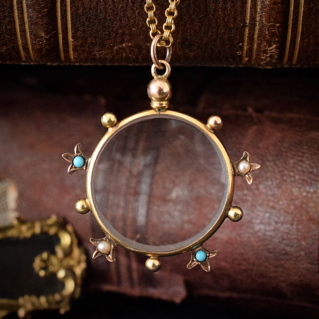 Antique Australian Turquoise Seed Pearl Photo-locket Circa 1900