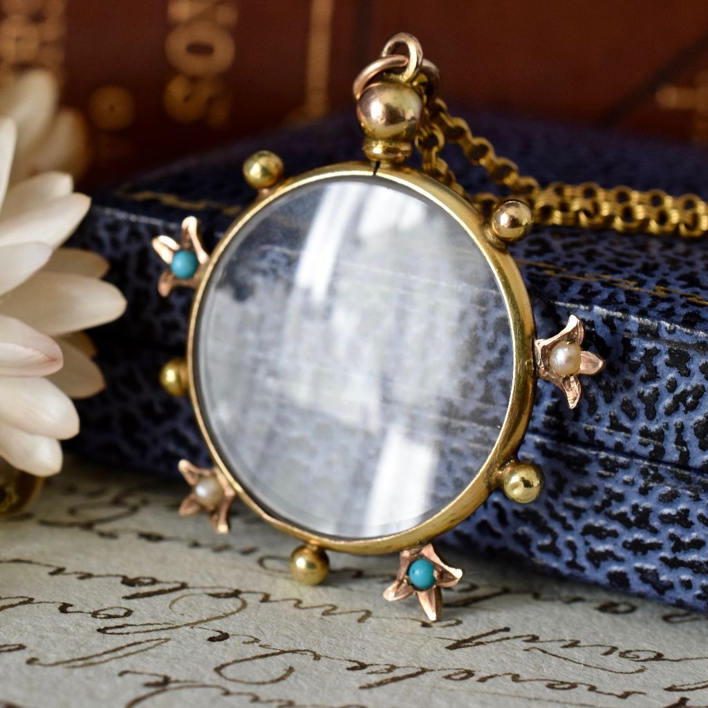 Antique Australian Turquoise Seed Pearl Photo-locket Circa 1900
