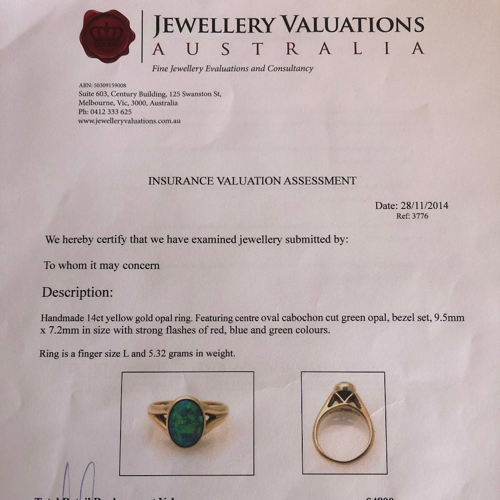 Vintage 14ct Yellow Gold Australian Solid Dark Opal Ring (Independent valuation (2014) included with purchase $4800)