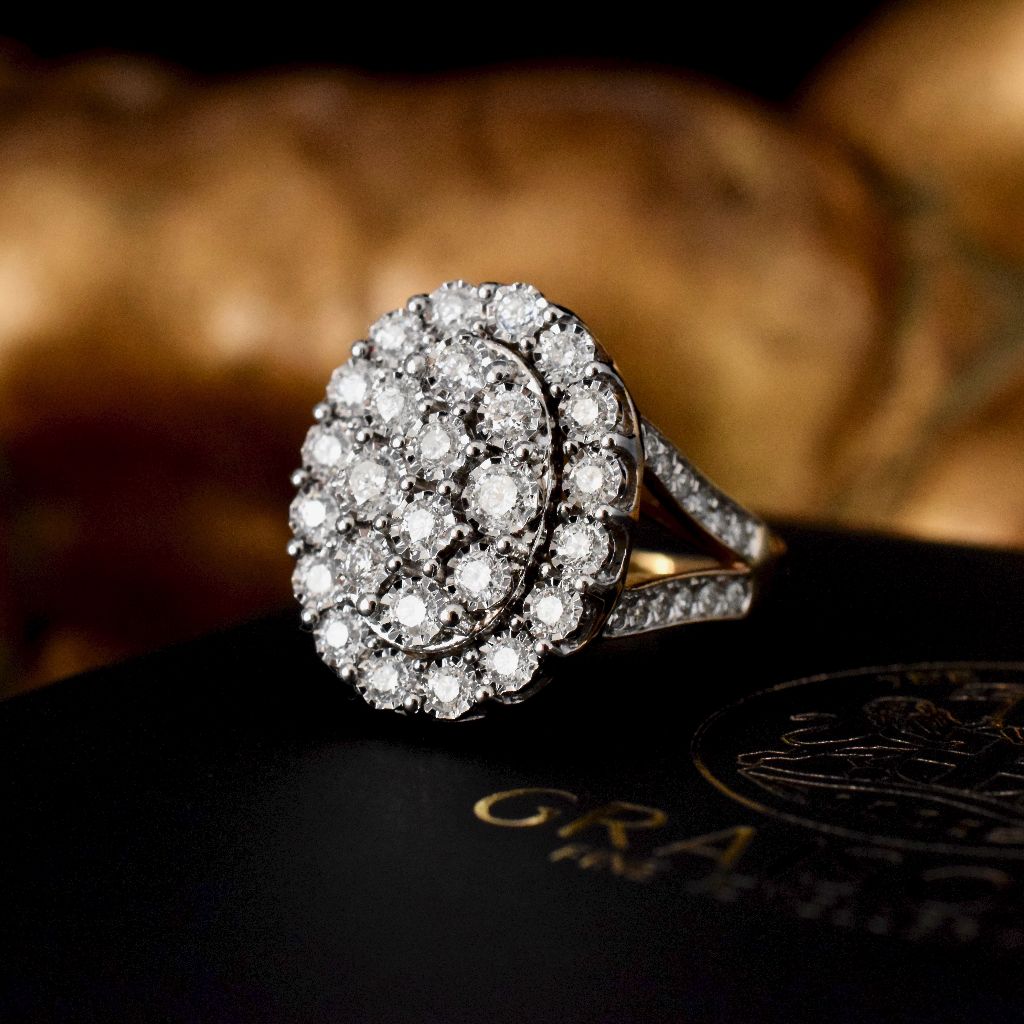 Modern 9ct Yellow Gold Diamond Cluster 1.25cts