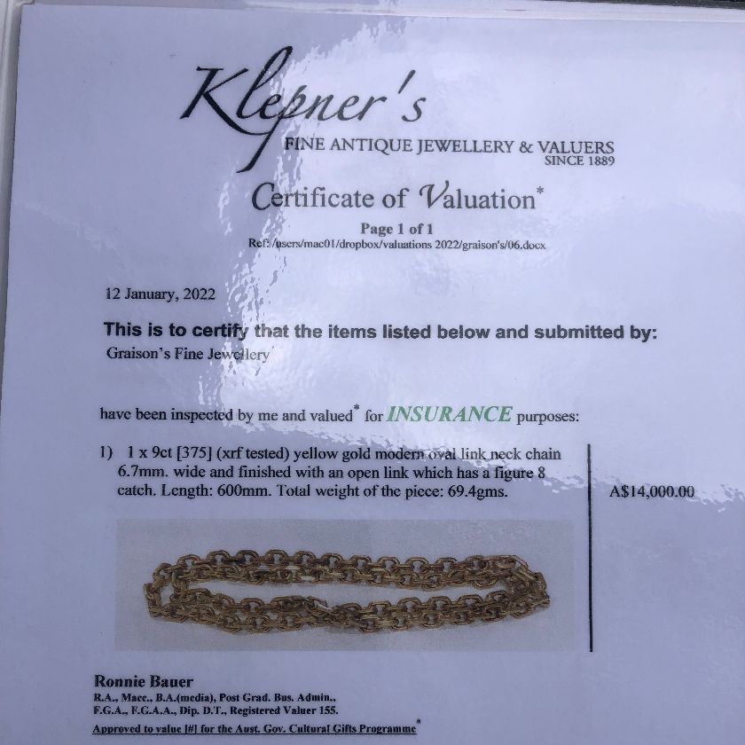 Modern 9ct Yellow Gold Oval Link (Anchor) Chain Necklace 69.4 Grams (Independent Valuation included with $14,000)