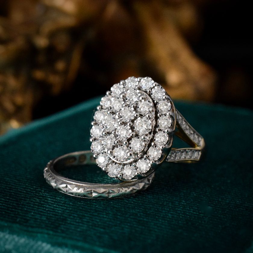 Modern 9ct Yellow Gold Diamond Cluster 1.25cts