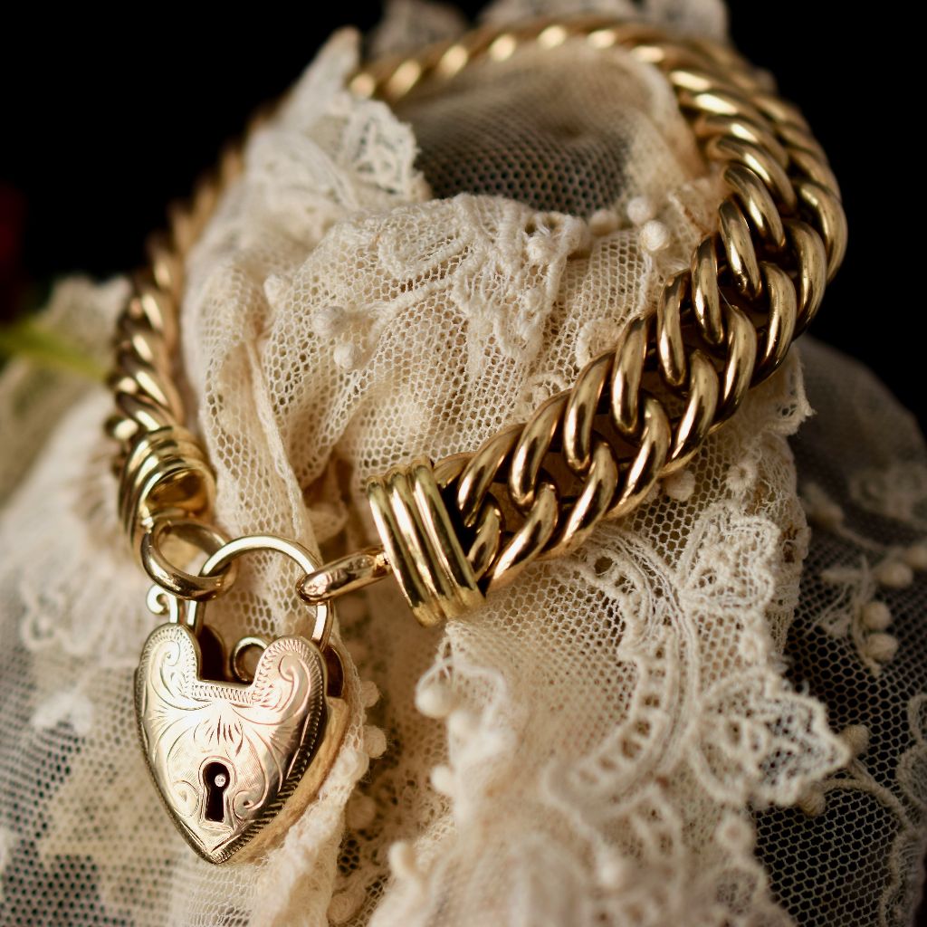 Modern Classic Style Curb Link 9ct Yellow Gold Padlock Bracelet