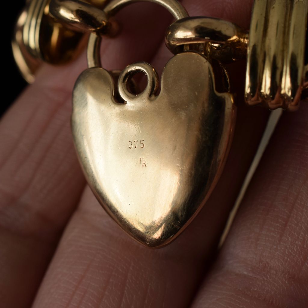 Modern Classic Style Curb Link 9ct Yellow Gold Padlock Bracelet