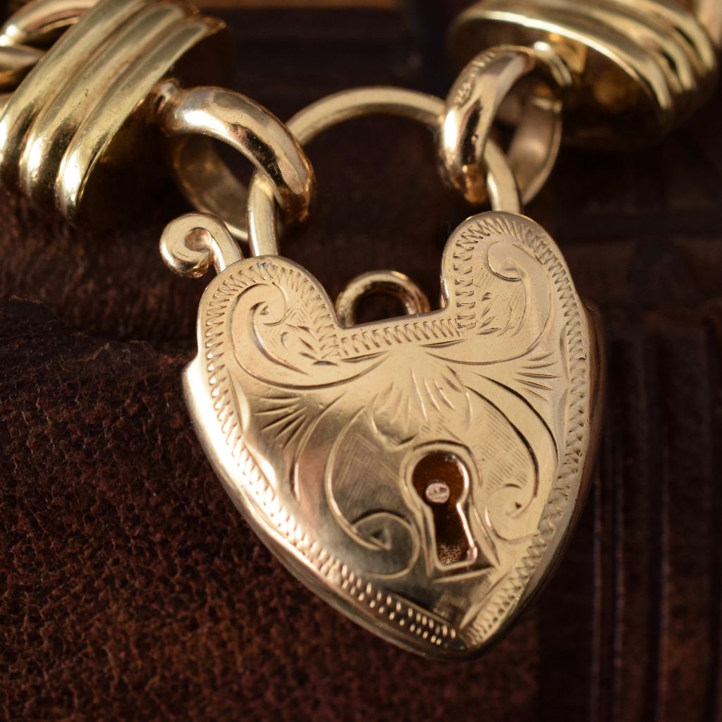 Modern Classic Style Curb Link 9ct Yellow Gold Padlock Bracelet