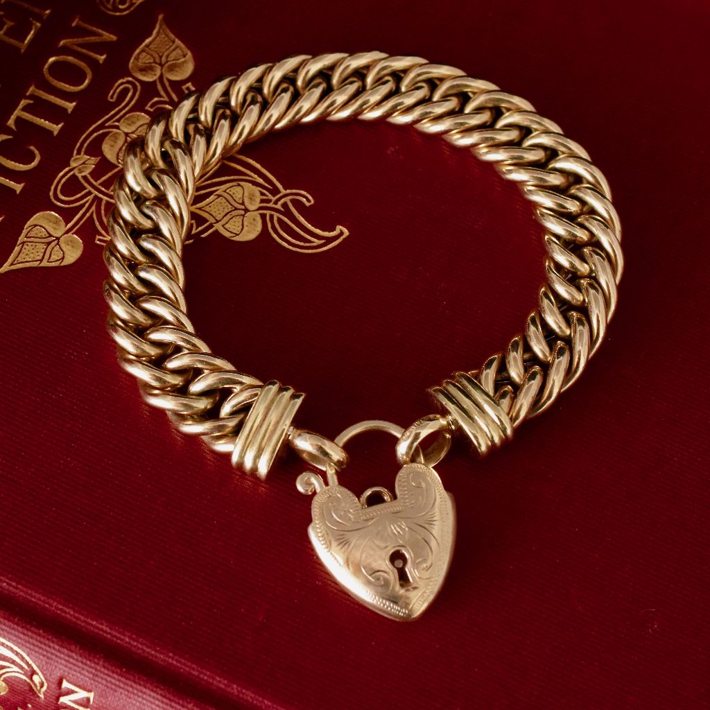 Modern Classic Style Curb Link 9ct Yellow Gold Padlock Bracelet
