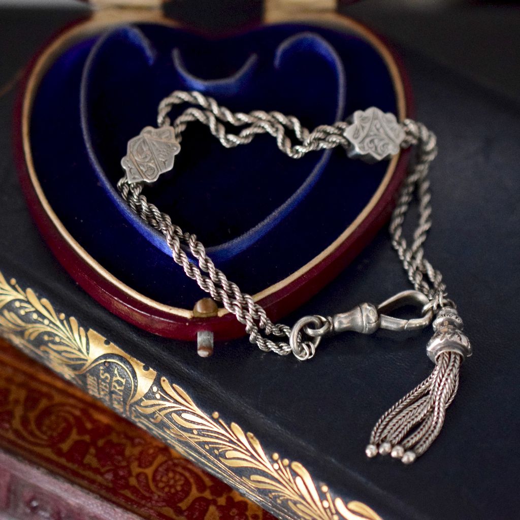 Antique Victorian Sterling Silver Albertina / Leontine Bracelet Watch Chain Circa 1890