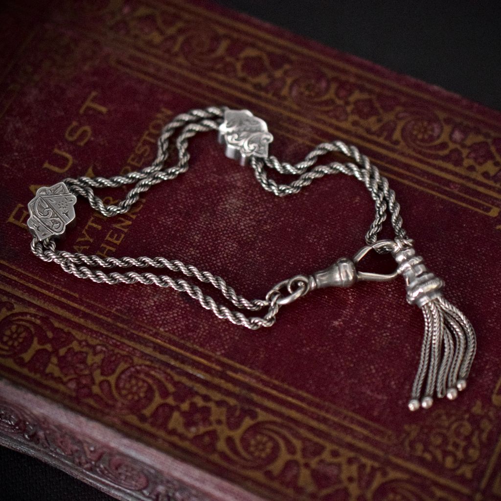 Antique Victorian Sterling Silver Albertina / Leontine Bracelet Watch Chain Circa 1890