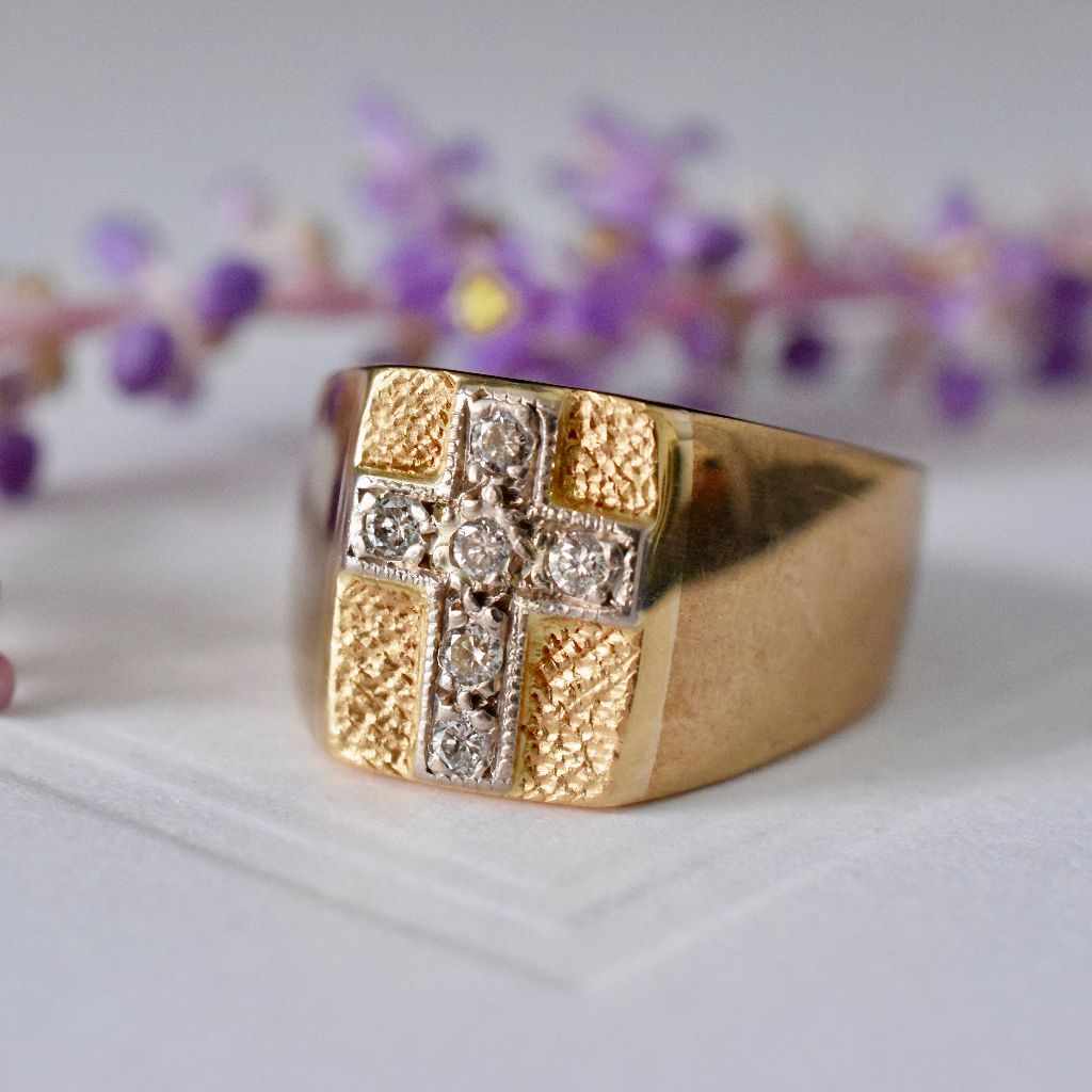 Divine Mid-Century 9ct Yellow Gold Diamond ‘Crucifix’ Ring