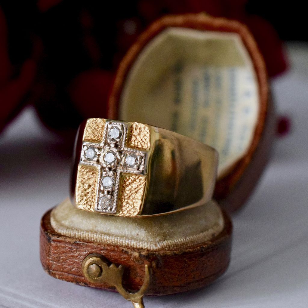 Divine Mid-Century 9ct Yellow Gold Diamond ‘Crucifix’ Ring
