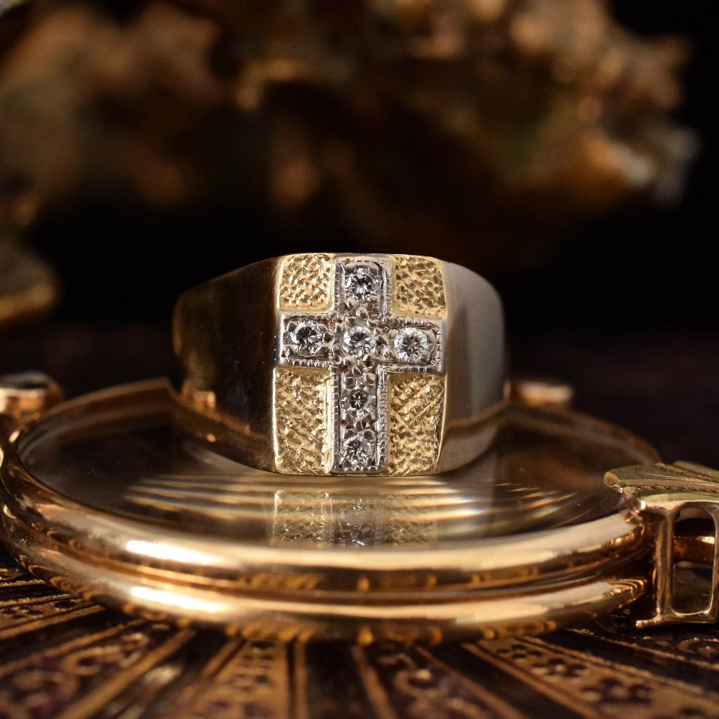 Divine Mid-Century 9ct Yellow Gold Diamond ‘Crucifix’ Ring