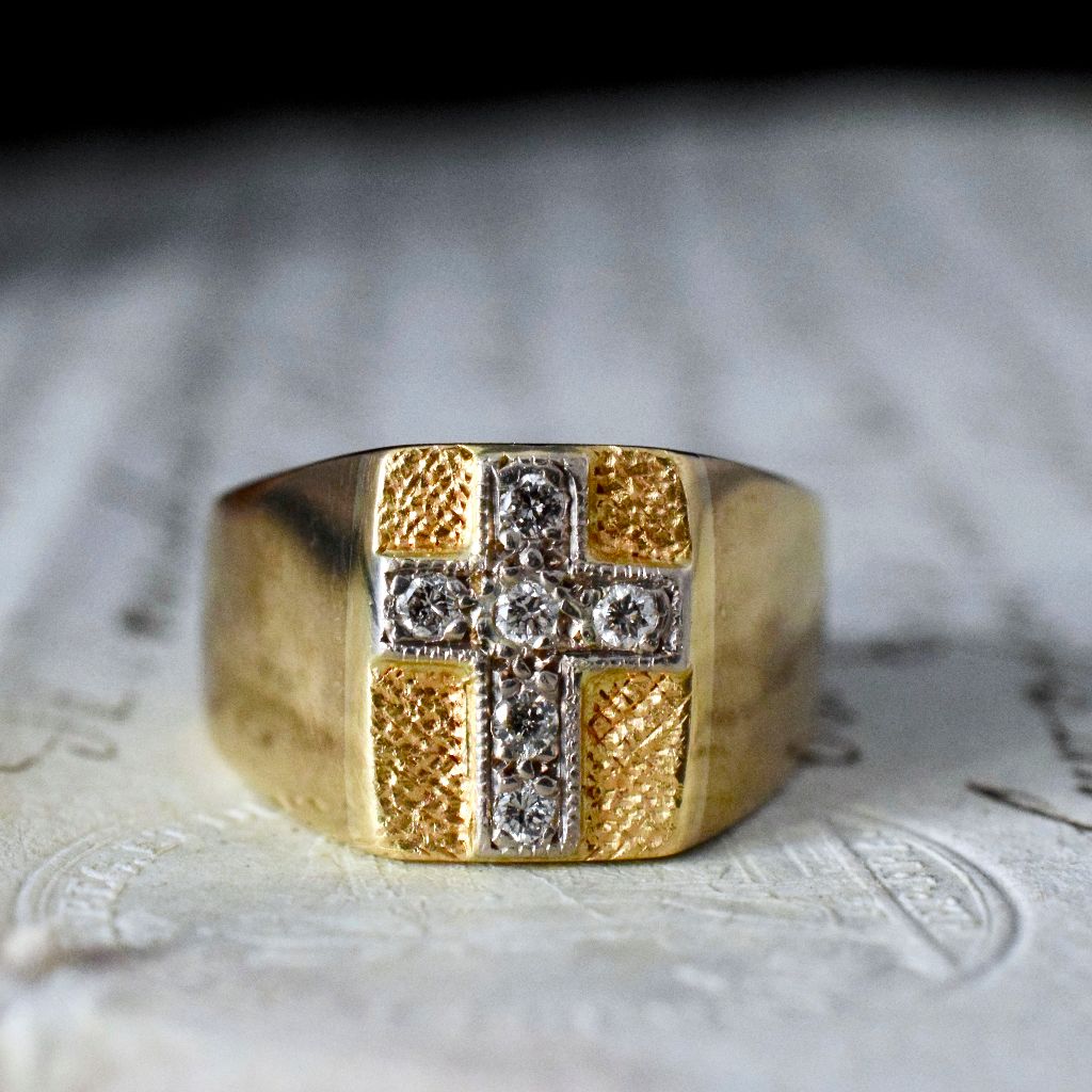 Divine Mid-Century 9ct Yellow Gold Diamond ‘Crucifix’ Ring